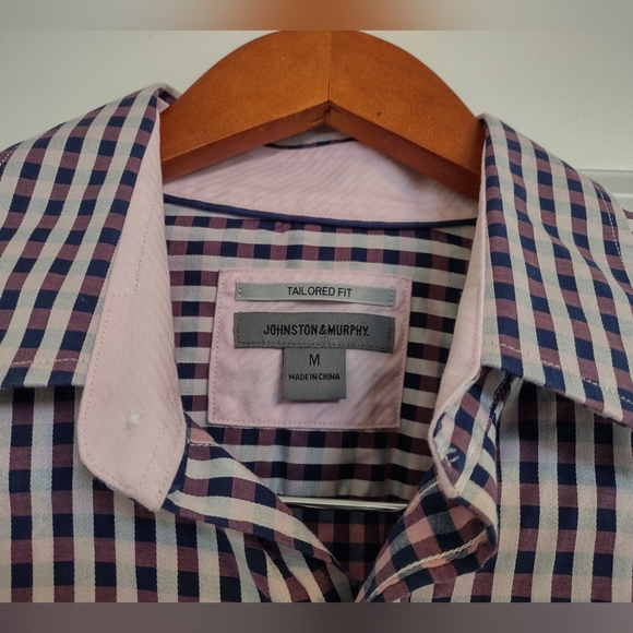 Johnston & Murphy Men's Purple White Plaid Button down Shirt Size M - Picture 2 of 11